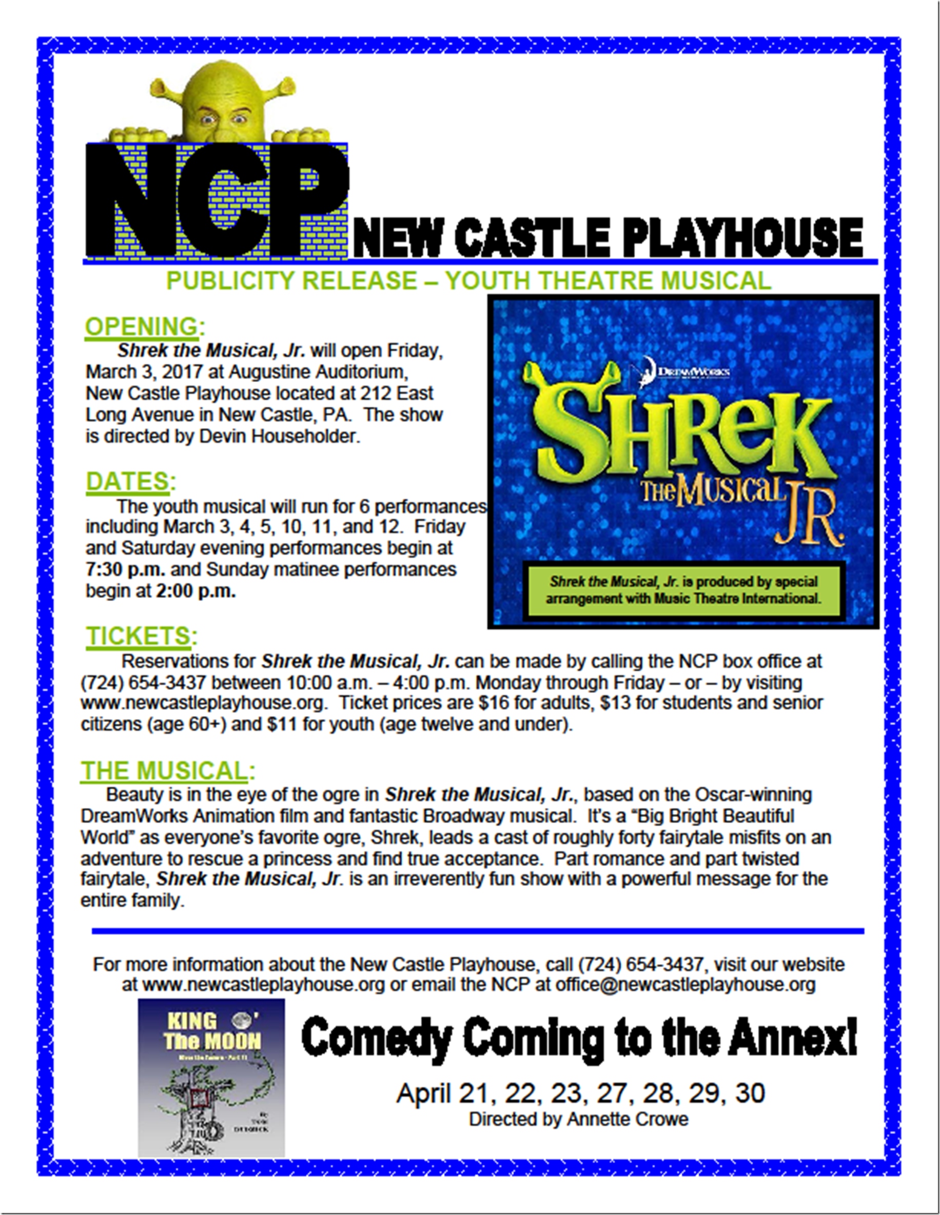 New Castle Playhouse Presents Shrek the Musical Ellwood City, PA news