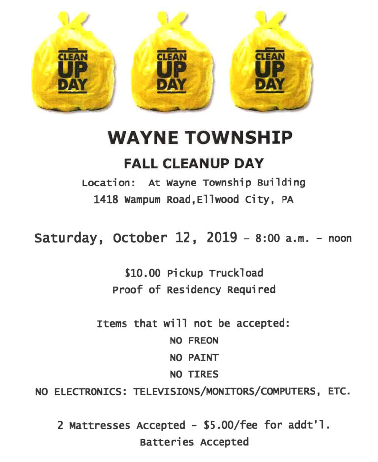 Wayne Township Fall Cleanup Scheduled For October 12 Ellwood City, PA