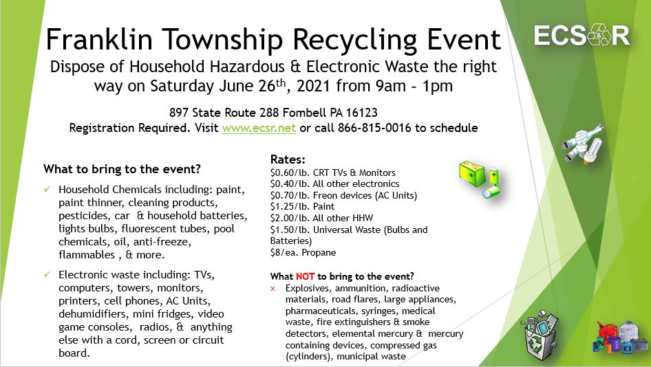 Franklin Township Recycling Event Dispose of Household Hazardous