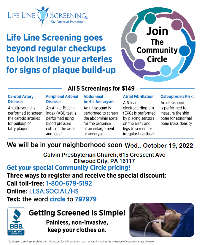 LifeLine Screening To Conduct Community Health Event Ellwood City, PA