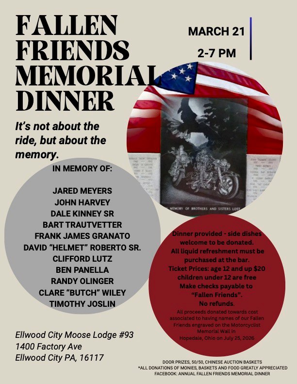 Fallen Friends Memorial Dinner @ Ellwood City Moose Club
