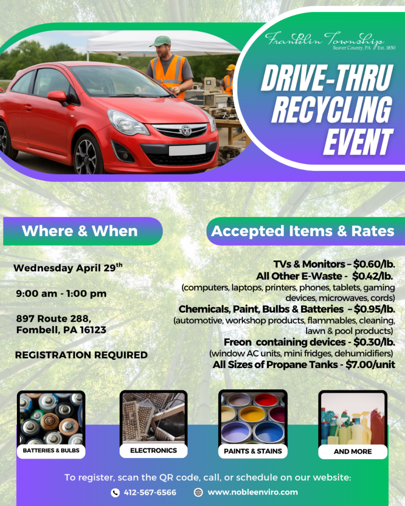 Household Hazardous Waste & Electronic Collection Event: @ Franklin Township Building