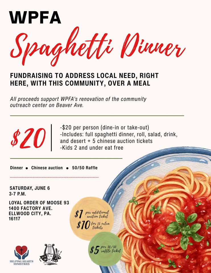 WPFA Spaghetti Dinner @ Ellwood City Moose Club